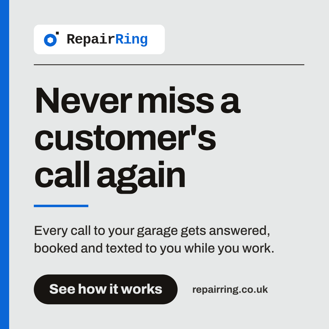 A square display ad in the editorial style: a black headline on pale paper with a blue bar down the left edge.