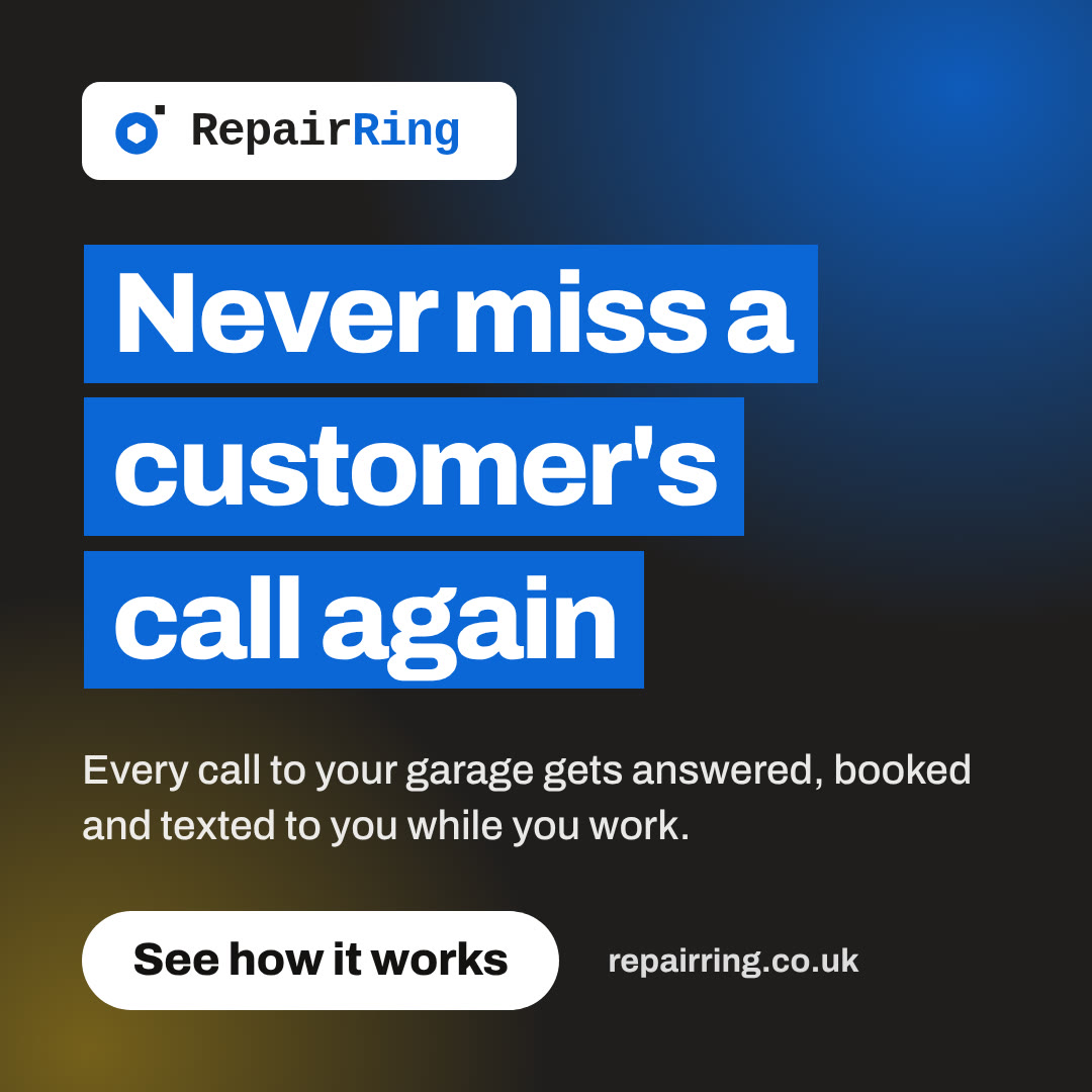 A square display ad in the spotlight style: the headline on blue bands over a dark ground lit in the brand's colours.
